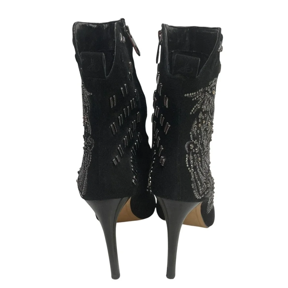 Sam Edelman Melina Suede Leather 7.5‎ Pointy Toe Stiletto Black Silver Embellish